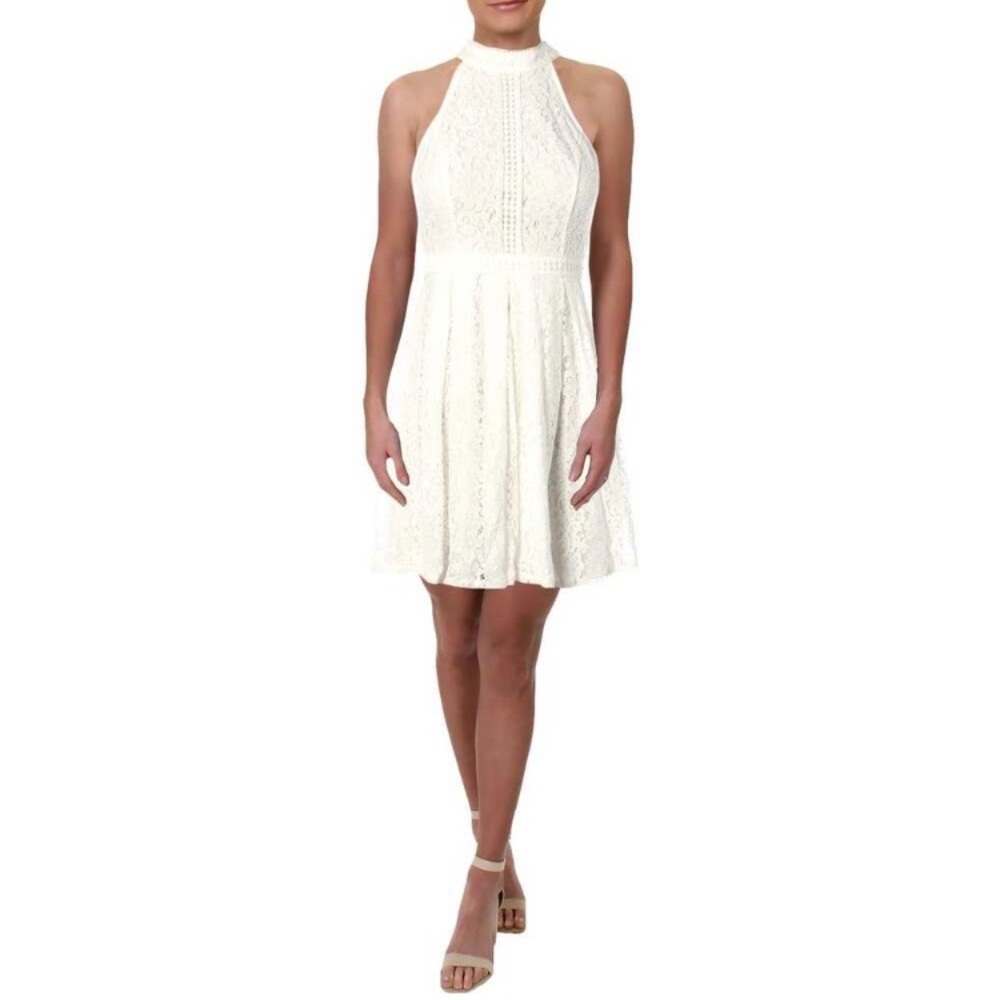 Aqua Womens Highneck Mini Skater Dress